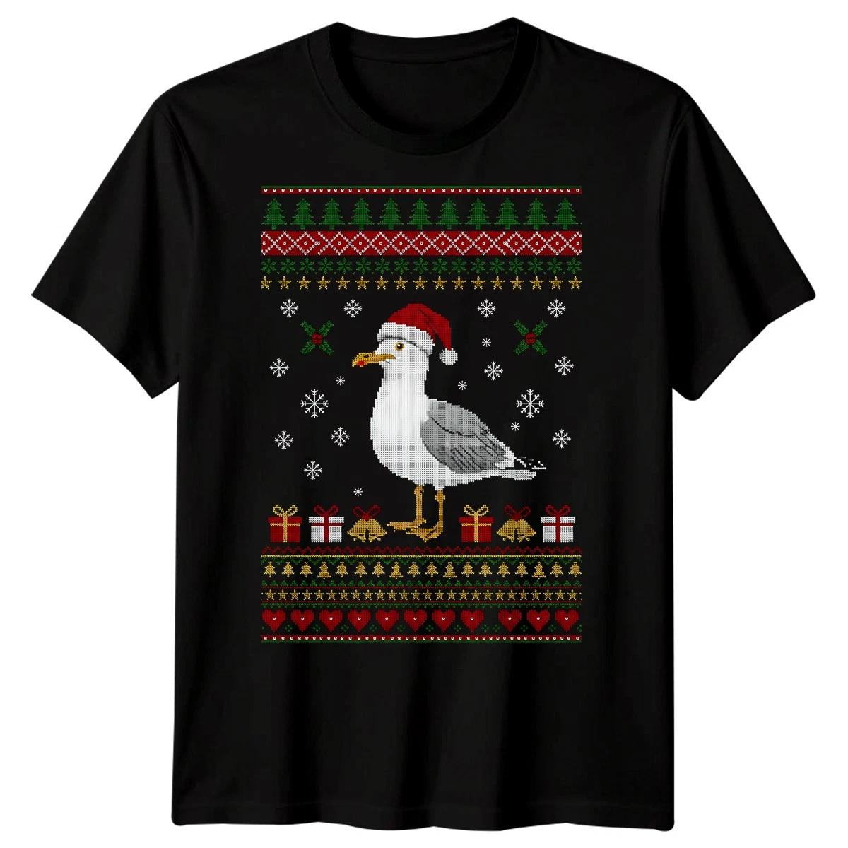 

Festive Seagull Christmas Holiday Mens Knitted T shirt 3XL