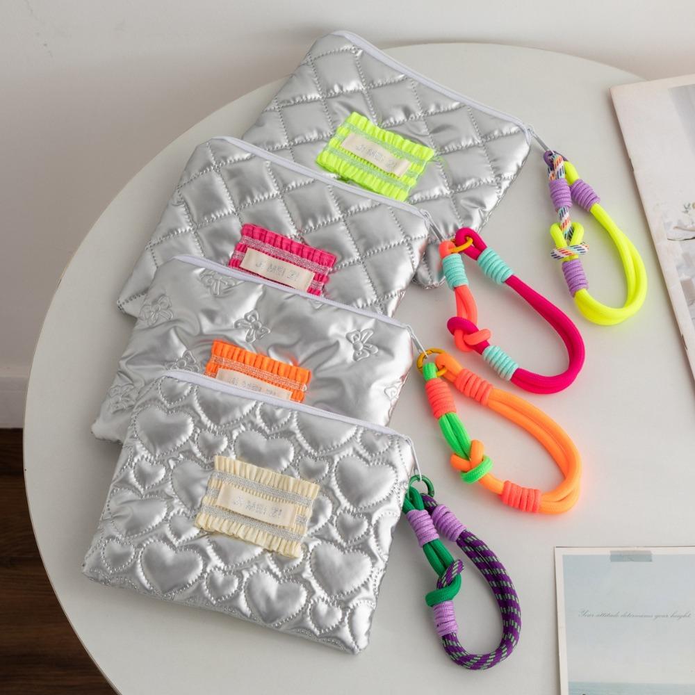 New Silver Color Coin Purse Cotton Hanging Rope Small Item Bag Heart Shape Cosmetic Bag