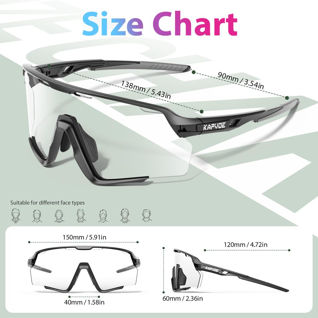 Kapvoe Photochromic Hiking Eyewear Cycling Glasses Sunglasses for Men Silver Lens Multi Color Women Bike Outdoor Riding Running