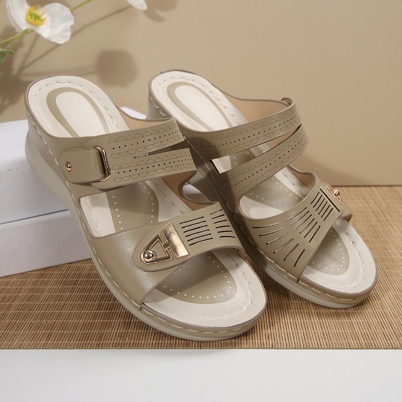 

Женские шлепанцы на толстой подошве, новинка, танкетка, украшение пряжкой, большой размер, с открытым носком, шлепанцы на одной перемычке 43 абрикосовый