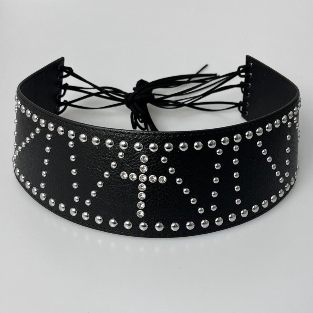 Wide Leather Waist Belt Y2k Women's Dress Belt Retro Cross Rivet Belt Waist Accessories