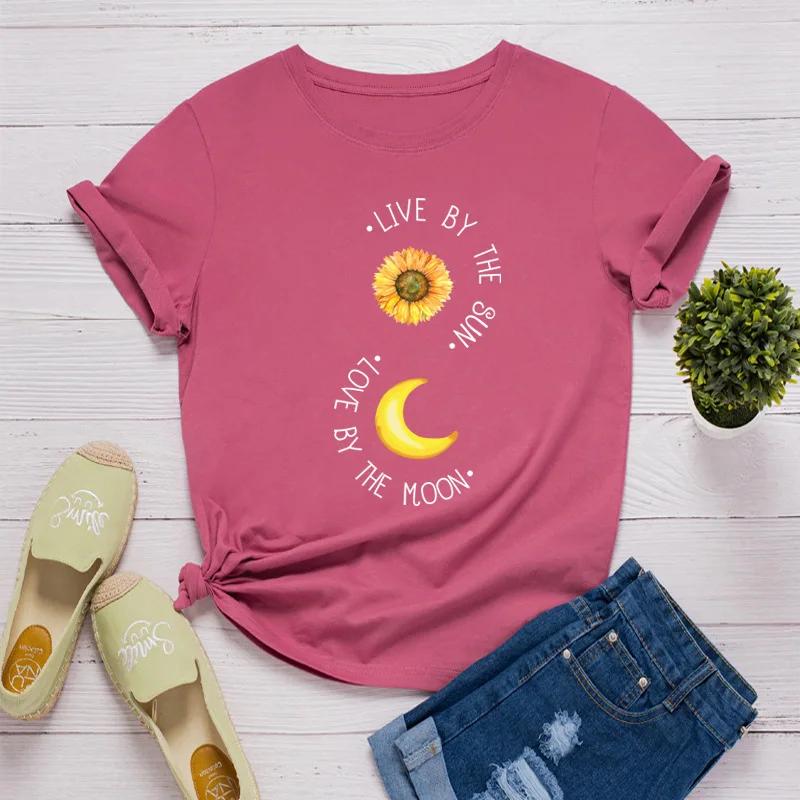 Golden Moon Sun Print Women T Shirt Short Sleeve O Neck Loose Women Tshirt Ladies Tee Shirt Tops Clothes Camisetas Mujer