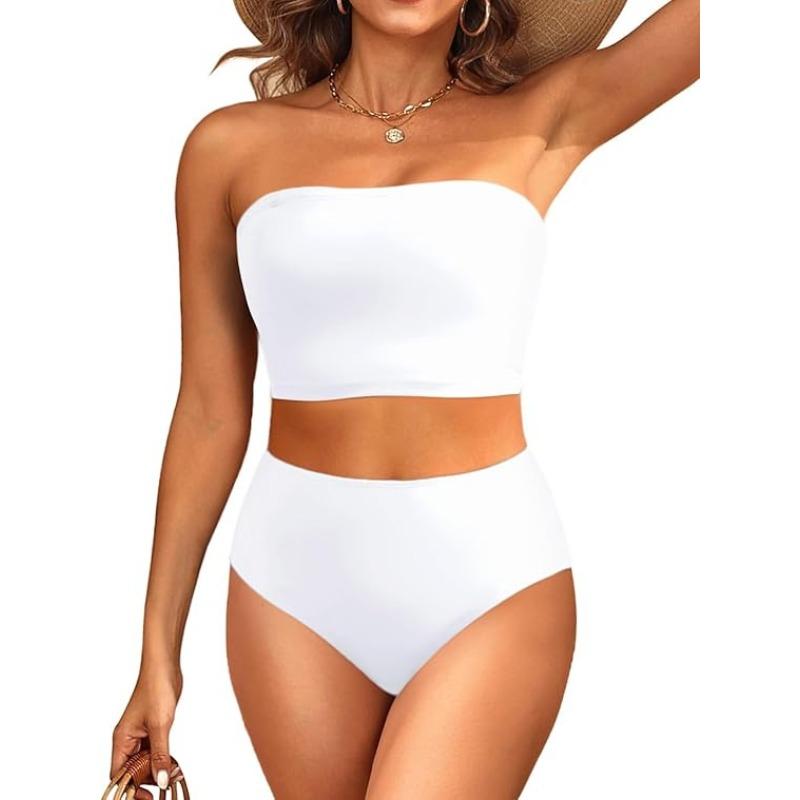New European and American Bikini Split Tube Top High Waist Two-piece Swimsuit
