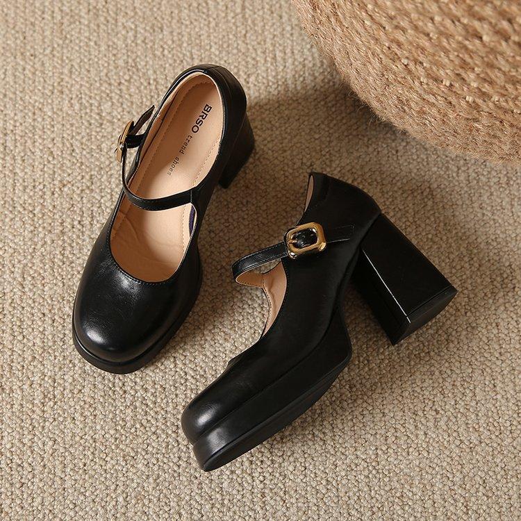 

Туфли Мэри Джейн женские, новинка весна-осень, французские ретро туфли с пряжкой в одну линию, на толстой водонепроницаемой платформе, одинарные туфли 40