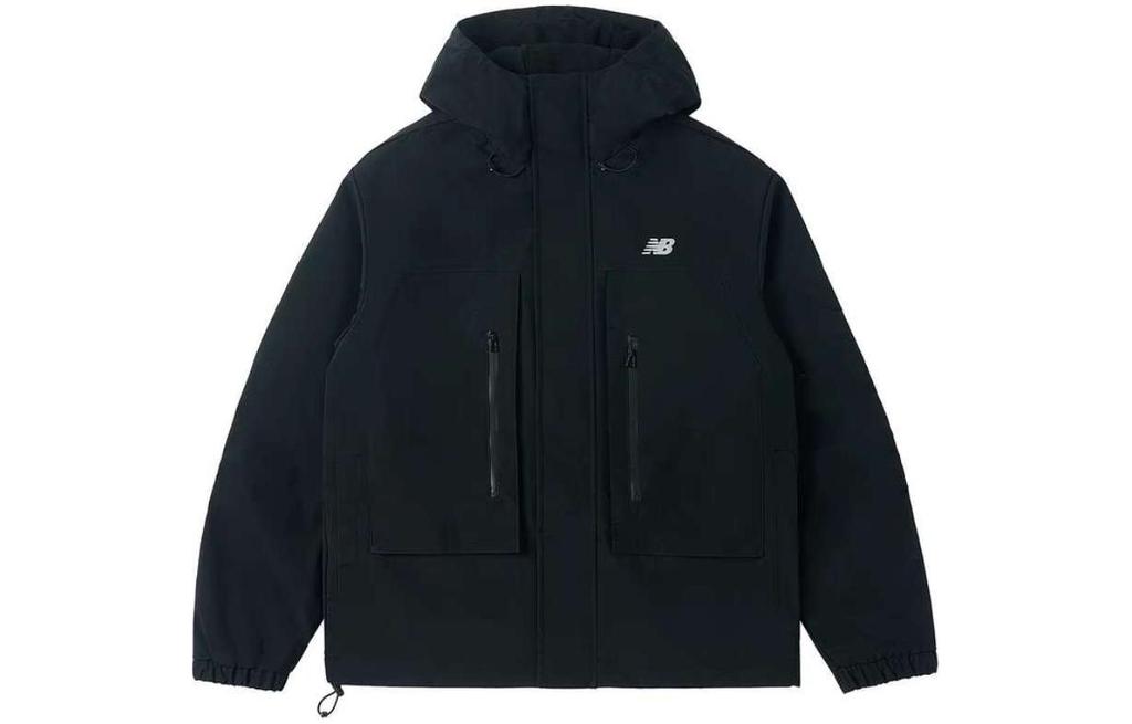 New Balance Solid Color Fleece Lined Casual Outdoor Hooded Multi Pocket Jackets & Coats Men's Black AMJ41327-BK