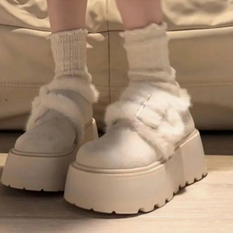 Новые ретро флисовые и хлопковые туфли на толстой подошве для женщин, теплые зимние ботинки 40 бежевый