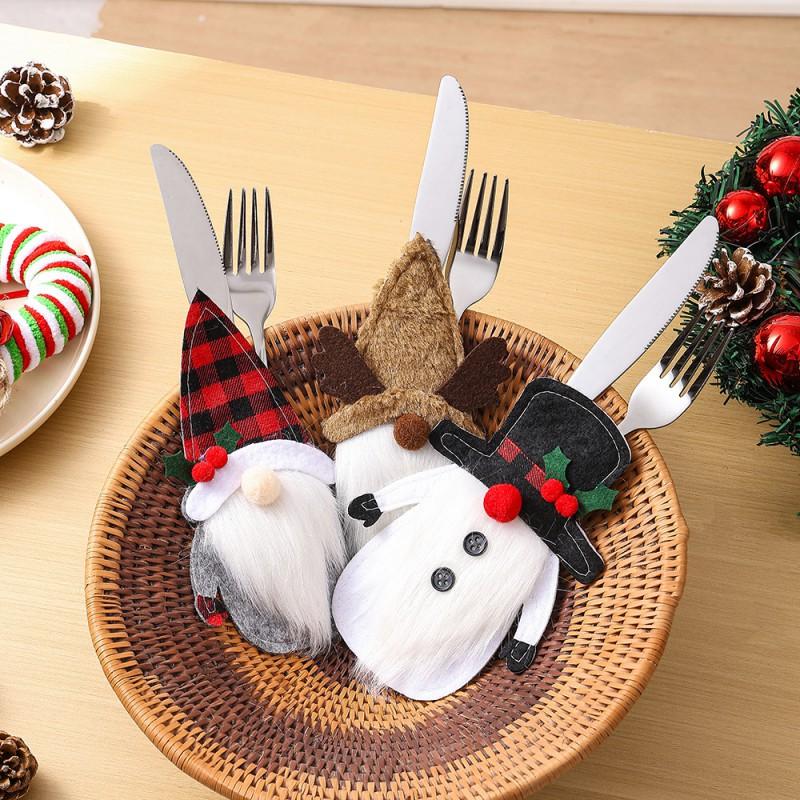 Christmas Tableware Covers Set - Santa Claus Reindeer Snowman Cartoon Cutlery Sleeves Holiday Dinner Decor