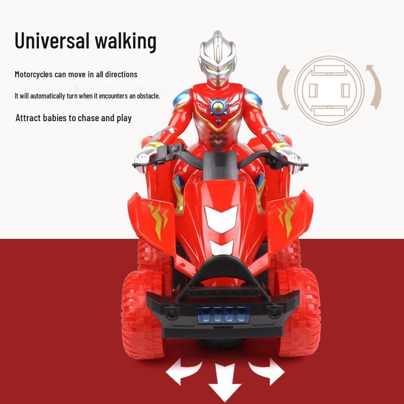 Licensed Ultraman Rotating Electric Motorcycle Toy with Sound & Light for Kids