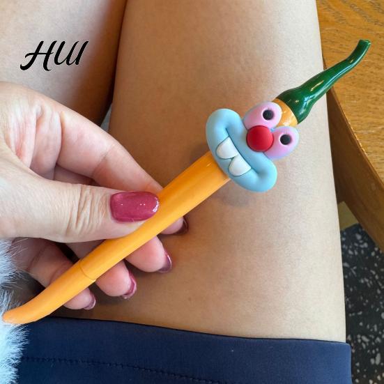 Long-lasting Writing Comfort Pen Cute Gel Kids Cartoon Pepper Shape Ballpoint Office School Colorful Set with Lid Fun Gift for Children Birthdays And