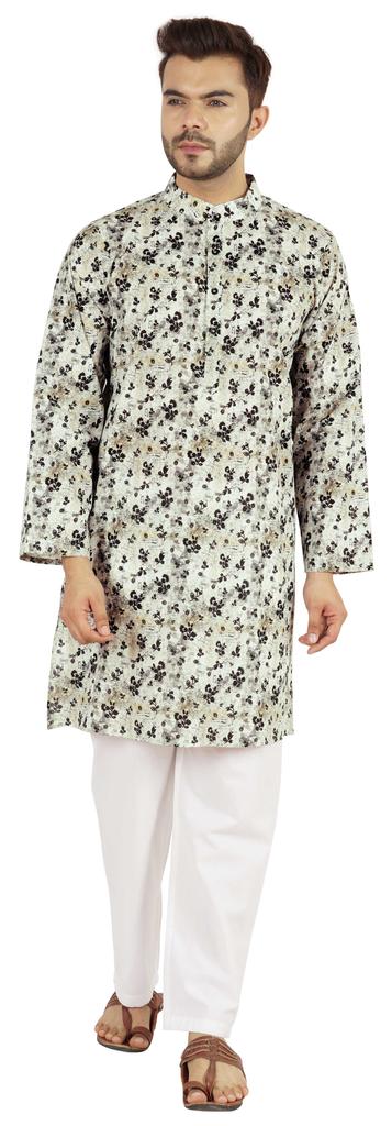 Atasi Indian Designer Kurta for Men Printed Long Sleeves Summer Ethnic Long