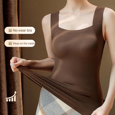 Winter Women Thermal Base Layer Vest with Built-in Chest Pads Seamless Velvet