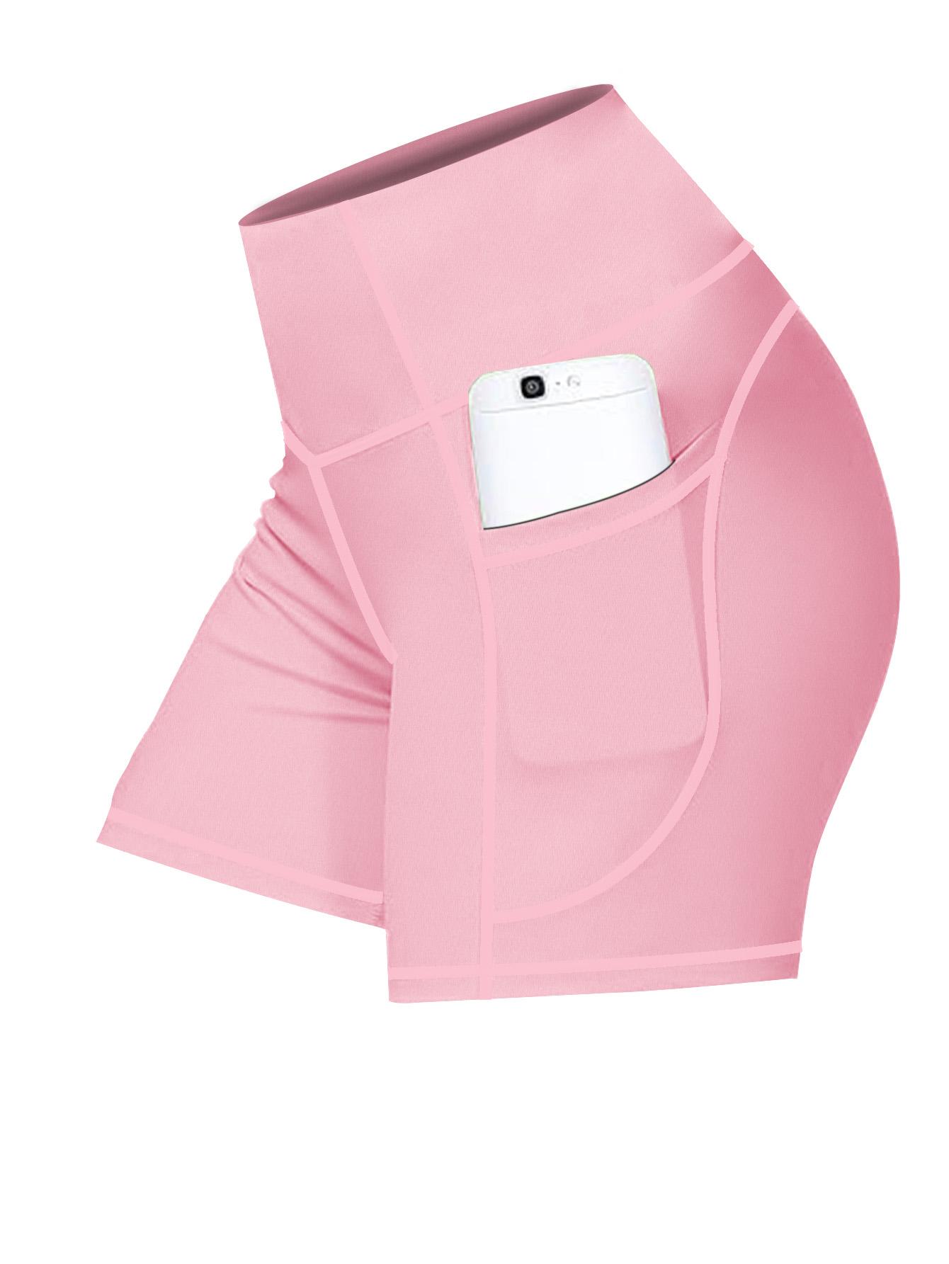 

Шорты для йоги с высокой талией для женщин, контроль живота, фитнес, спортивные шорты для бега с глубокими карманами XXL розовый