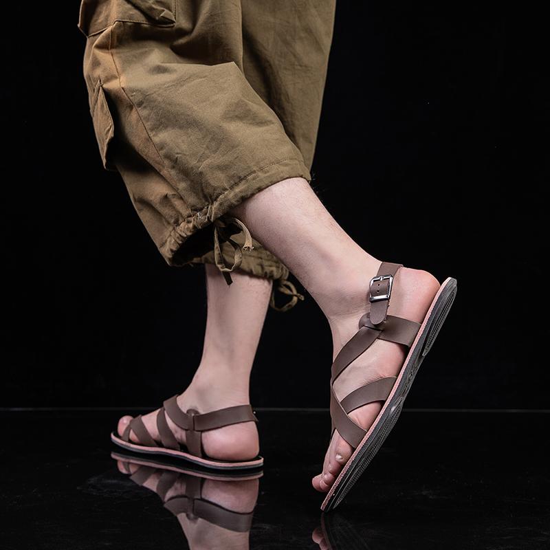 Men Sandals PU Slim Strap Combination Buckle Comfortable Classic Anti Slip Beach Sandals