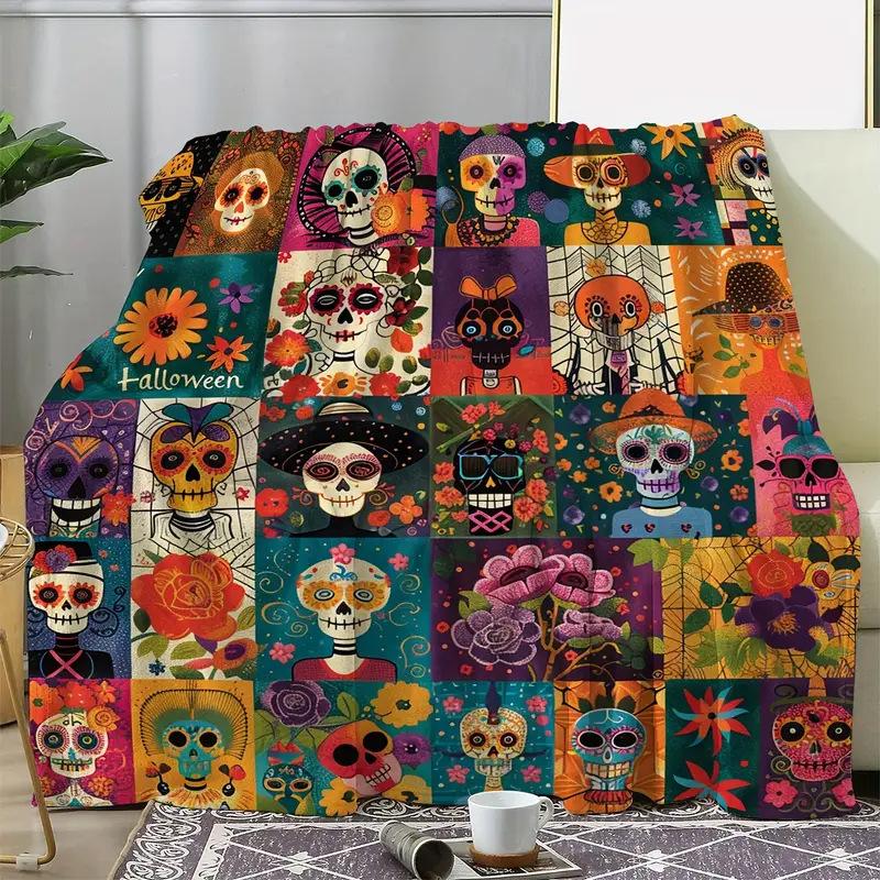 Vintage Day of the Dead Printed Flannel Blanket All Seasons Skull Digital Printed Blanket