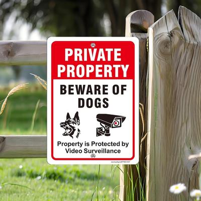 Private Property Beware of Dogs Sign  Video Surveillance Warning Plaque X Inches RustResistant Metal Security Sign