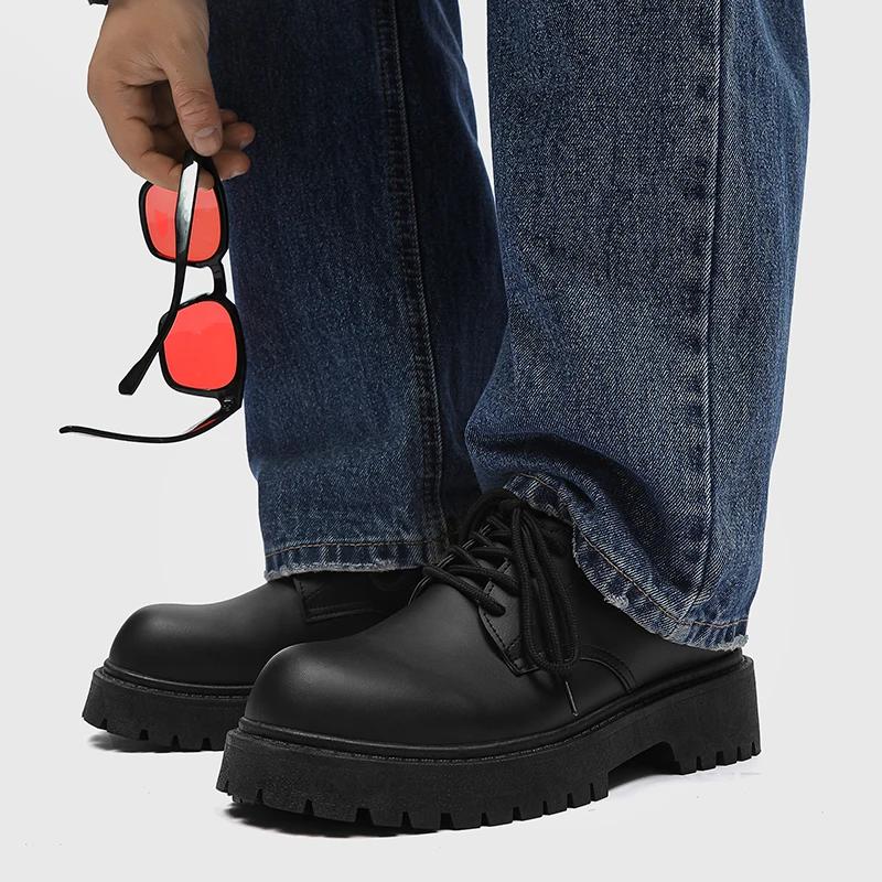 Fashion Trendy Men's Casual Leather Shoes Breathable PU Versatile Non-slip Motorcycle Leather Shoe Wedding Banquet Business Formal Shoes