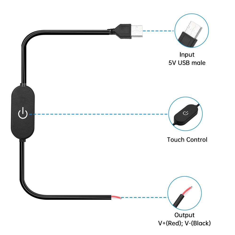 USB Switch Extension Cable 2A 1.5M DC5V/DC12-24V Touch Dimming Switch Cable for LED Strips On/Off Power Switch
