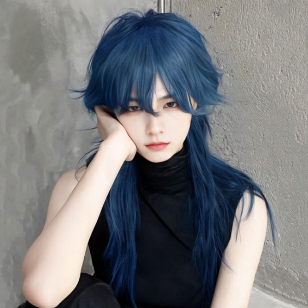 Heat Resistant Mullet Head Wigs with Bangs Straight Anime Men Wigs Long Cosplay Wig Party
