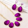 Elegant Geometric Purple Teardrop Jewelry Set: Pendant Necklace and Stud Earrings