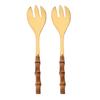 2Pcs Silver Dinnerware Cutlery 304 Stainless Steel Wood Bamboo Handle Food Serving Salad Spork Server Fork Spoon Tableware Set