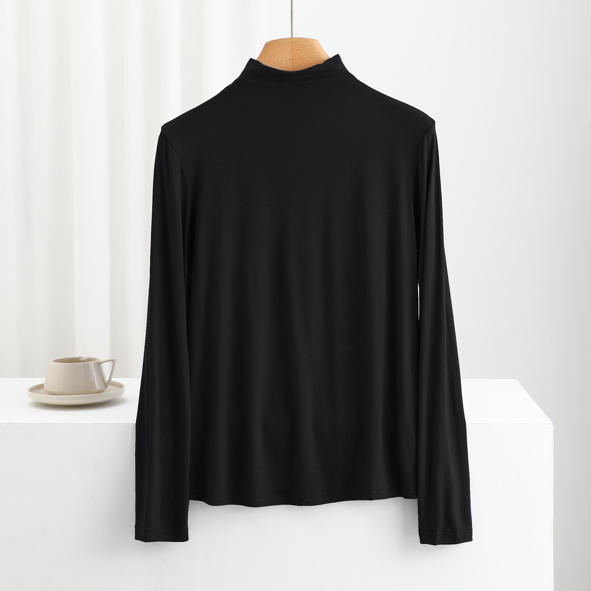 

Женская осенне-зимняя футболка с высоким воротником, рубашка с длинными рукавами, повседневные футболки, однотонные тонкие базовые футболки, майка M чёрный