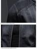 Spring 2020 Men's Dark Blue Retro Motorcycle Denim Jacket with Stand Collar and Zipper