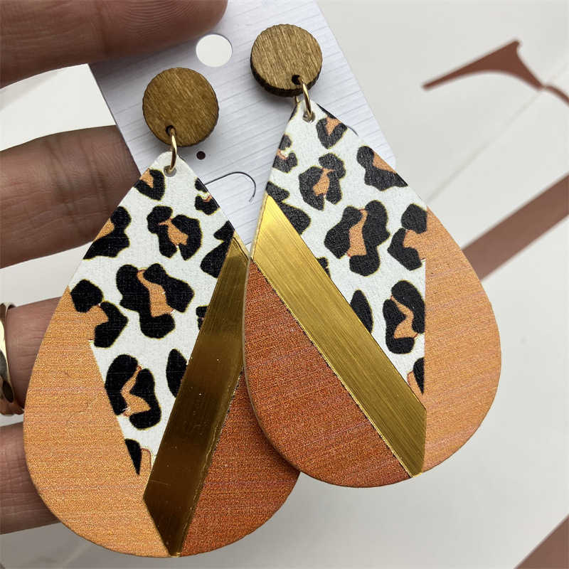 Vintage Print Earrings Earrings Exaggerated Leopard Wooden Beach Ear Studs