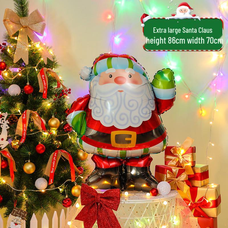 Santa Claus Christmas Decoration Balloons with Sticks and Small Gift Headbands for Kindergarten and Mall Scenes