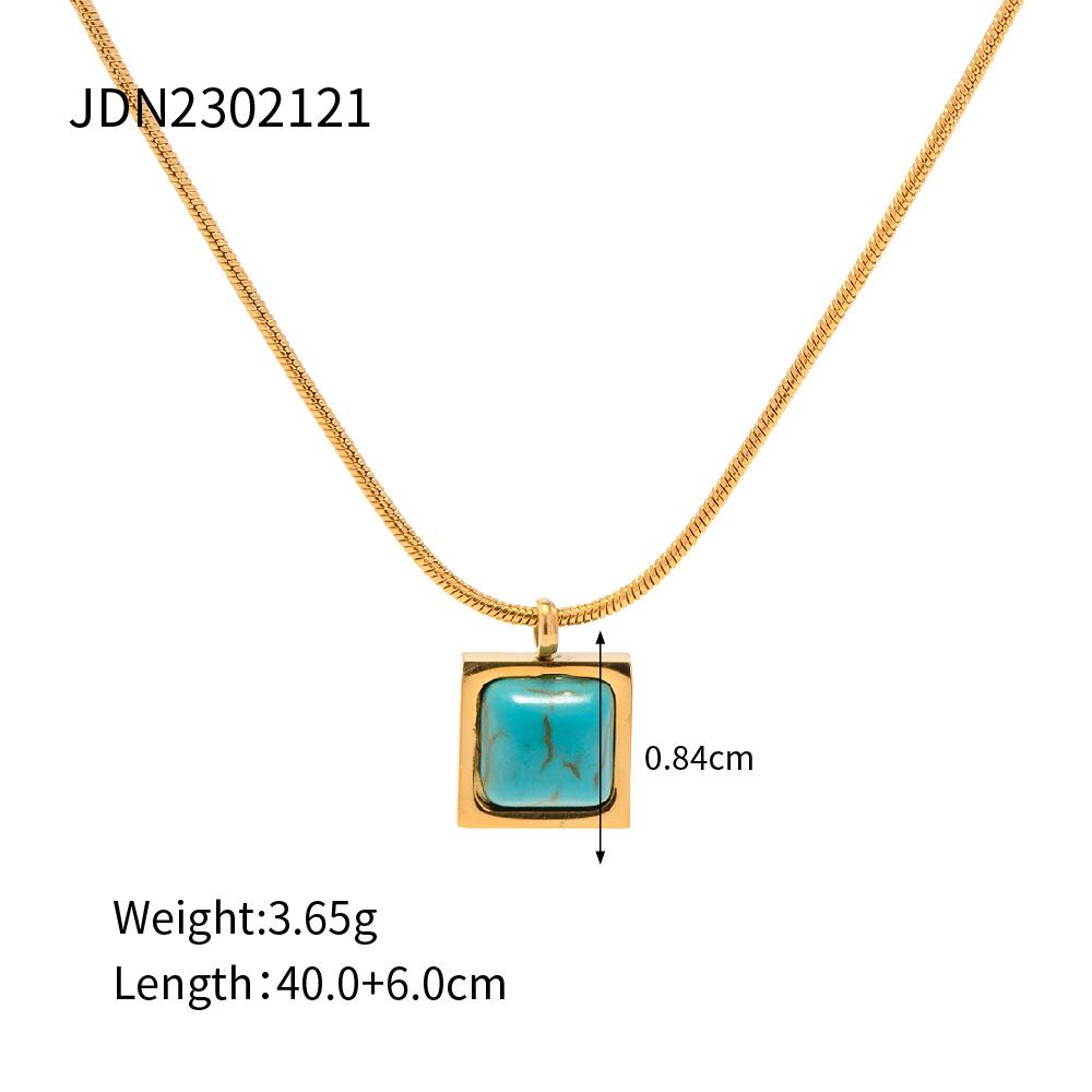 Geometric Style 18k Gold Stainless Steel Necklace With Blue Peacock Stone Trendy And Stylish