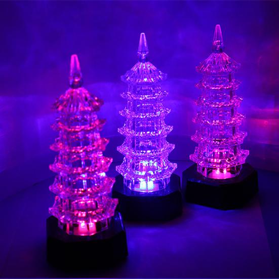 Night Light Battery Powered Colorful Lights Acrylic Pagoda Tower Shape LED Lamp