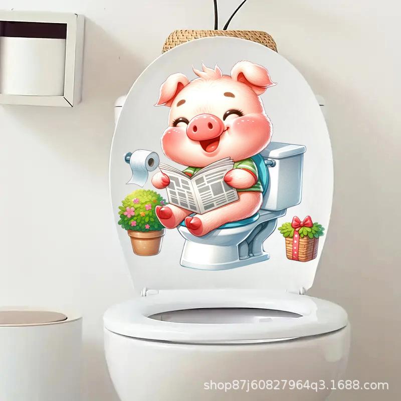 1 PC Funny Animal PVC Toilet Seat Stickers Monkey Zebra Giraffe Decals Waterproof Bathroom Wall Door Decor Creative Removable Decals