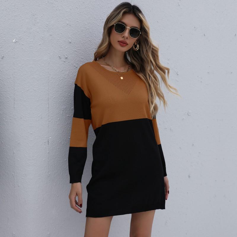 Women's Crew Neck Sweater, Color-Block for Fall and Winter