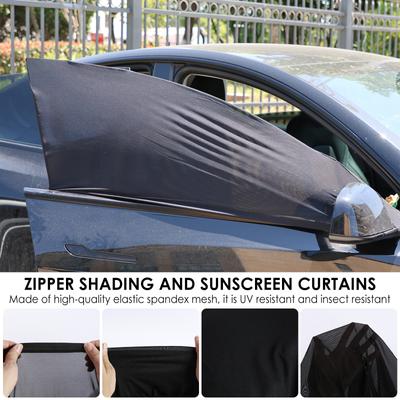 2/4Pcs Car Window Sunshade Side Window Sunshine Cover UV Privacy Protection Zipper Elastic Mesh Window Screen Mosquito Covers