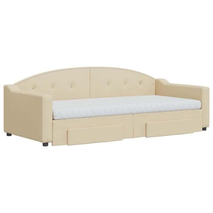 VidaXL Daybed with Trundle and Drawers Cream 90x200 Cm Fabric 3197588