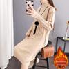 Women's Plush/Non-Plush Turtleneck Over-the-Knee Knitted Sweater Dress for Autumn & Winter