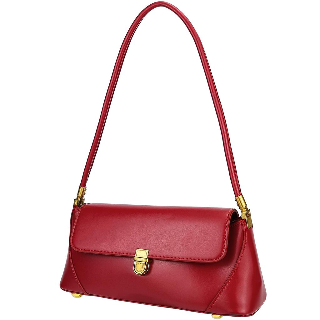 Farcauo Women's Small Pouch Vintage Shoulder Bag, PU Leather Tote Handbag, Red, Y2K Bag, Zippered Shoulder Pouch