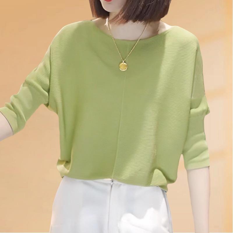 

Летняя трикотажная футболка из ледяного шелка, женская, с коротким рукавом, круглым вырезом, свободная, тонкая, большого размера 3XL зелёный