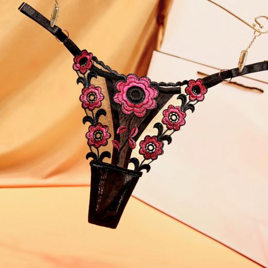 Perizoma da Donna Lavorazione a Maglia Trasparente Applicazione Asciugatura Rapida Vita Bassa Regolabile Rete Ricamo Floreale Mutandine da Donna per Luna di Miele