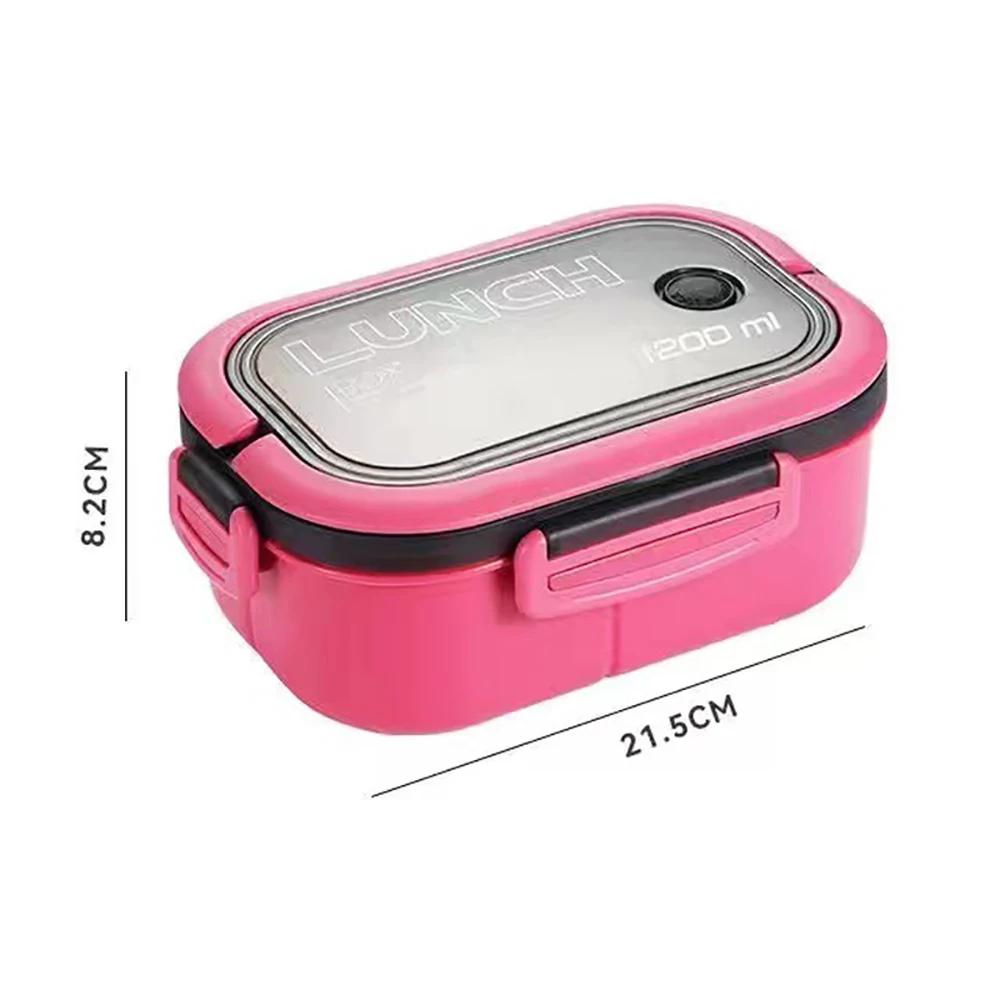 2 Layers Portable Student Lunch Box with Fork Spoon Can Be Heated In The Microwave Leakproof Thicker PP Plastic Split Lunch Box
