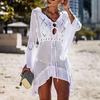 Strandüberwurf Strick Damen ausgestellte Ärmel einfarbig Strandkleid für Urlaub