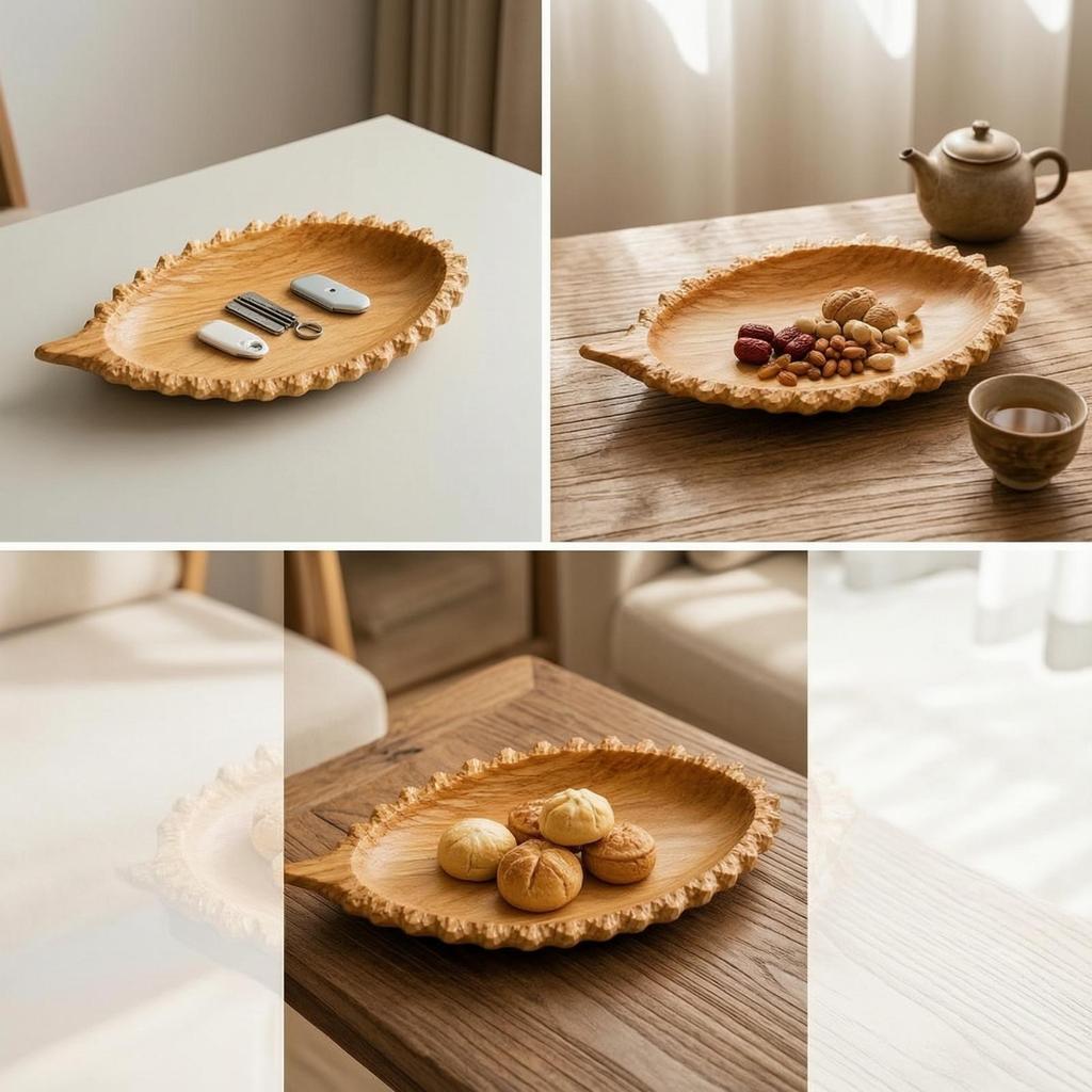 Leaf Tray Shallow Wood Bowl Serving Smooth Food Platter Sturdy