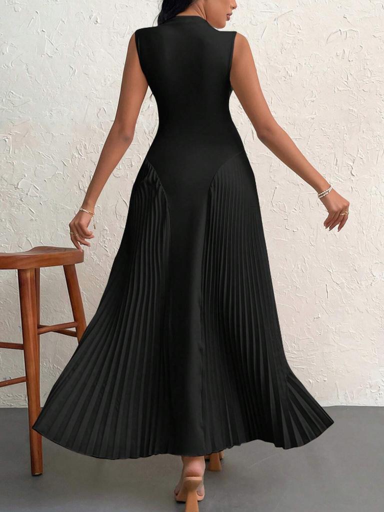 Summer New Style Pleated Patchwork Long Dress Elegant Sleeveless Slim Fit Evening Gown Party Dress