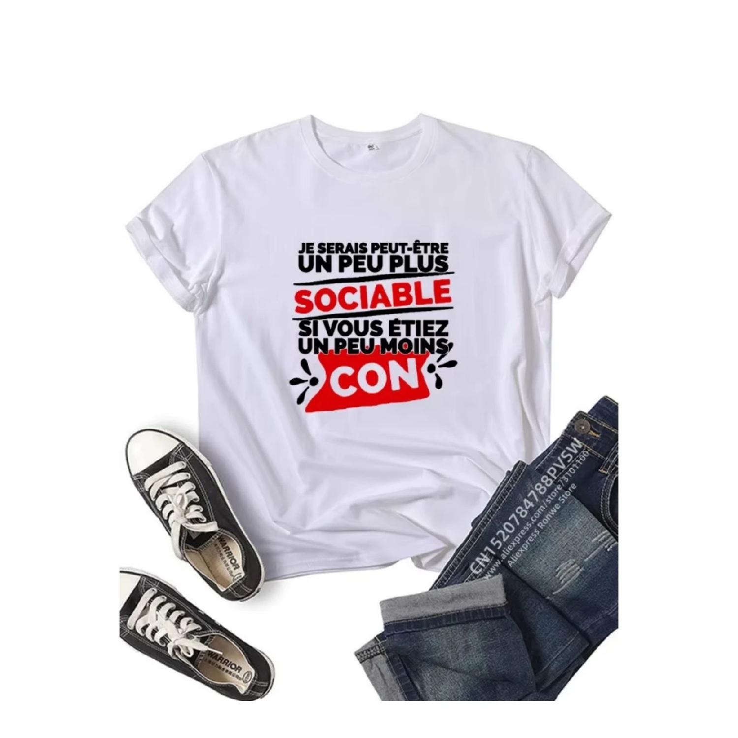 Женская футболка Cadeau Homme Je Serais Peut-être Un Peu Plus Sociable si Vous étiez Un Peu Moins Con S