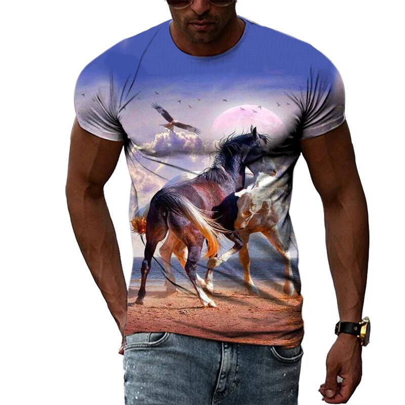 Summer Fashion Graphic Animal Horse T Shirts For Men Casual 3D Print Tee Hip Hop Harajuku Personality Round Neck Short Sleeve