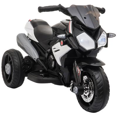 Electric Kids' Motorcycle, Lights & Sounds, 3 Km/h, Rechargeable, Plastic & Metal, Black/White