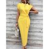Temperament eleganter Taillenriemen gestreifter Rundhalsausschnitt Kurzarm langes Kleid Sommer Damen High-End Damenbekleidung Rock