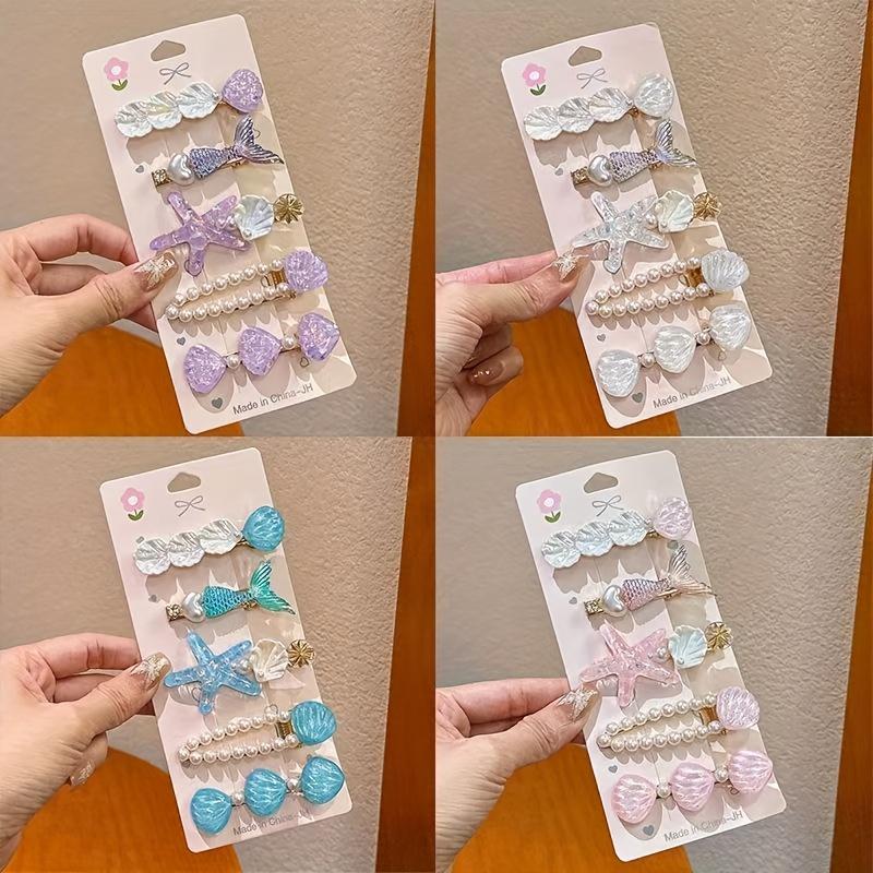 5pcs Shell Starfish Hair Clips Ocean Series Mermaid Hairpins Women Summer Beach Bang Clip Princess Barrette Hair Accessories
