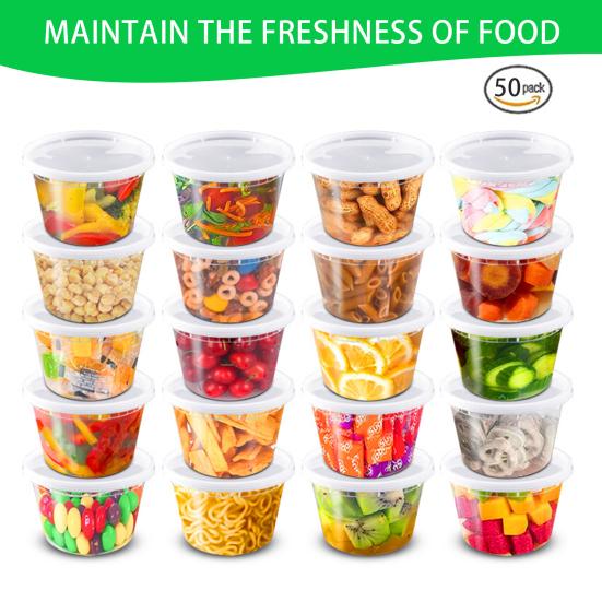 50-Pack Plastic Deli Food Containers with Lids BPA-Free Airtight Storage Container Leak-Proof Soup Containers Microwave Freezer Dishwasher