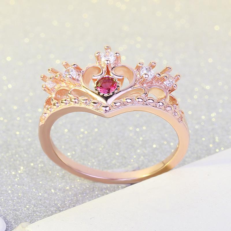 Small But Beautiful Rose Gold Crown Ring For Women, Light Luxury Zircon Popular Ring