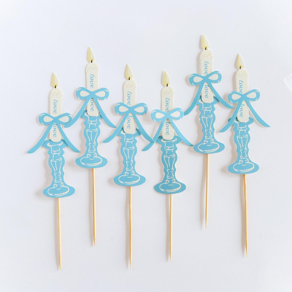 

6 шт./набор Бумажные свечи для торта на день рождения, топперы для тортов, украшение для кексов, десертные свечи для торта на день рождения, топперы для тортов, подарки синий